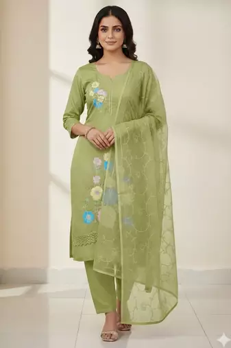 Green color smart and budgeted roman silk suit