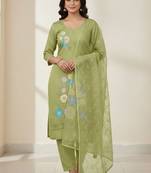 Green color smart and budgeted roman silk suit