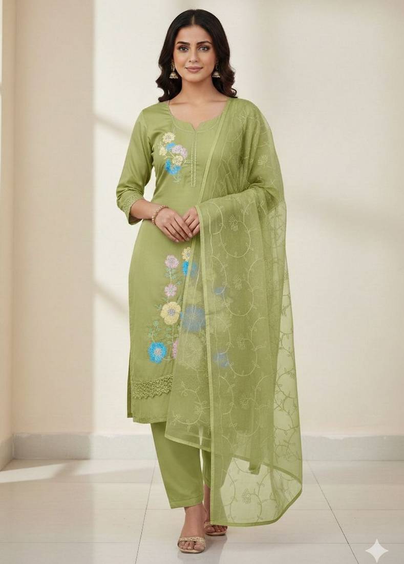 Green color smart and budgeted roman silk suit