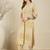 Beige women printed pleated pure cotton kurta with trousers
