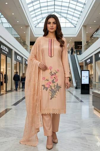 Peach color smart and budgeted roman silk suit