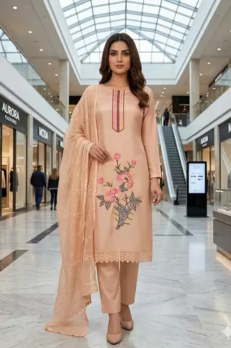 Peach color smart and budgeted roman silk suit