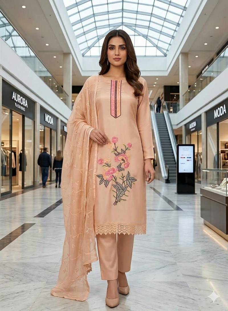 Peach color smart and budgeted roman silk suit