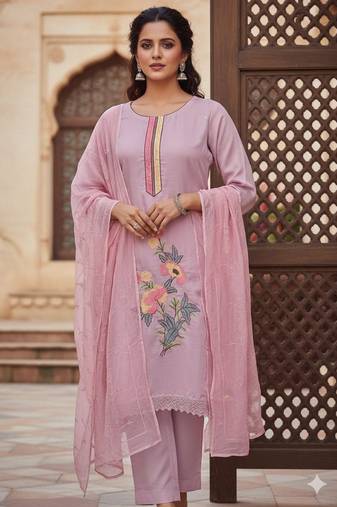 Pink color smart and budgeted roman silk suit