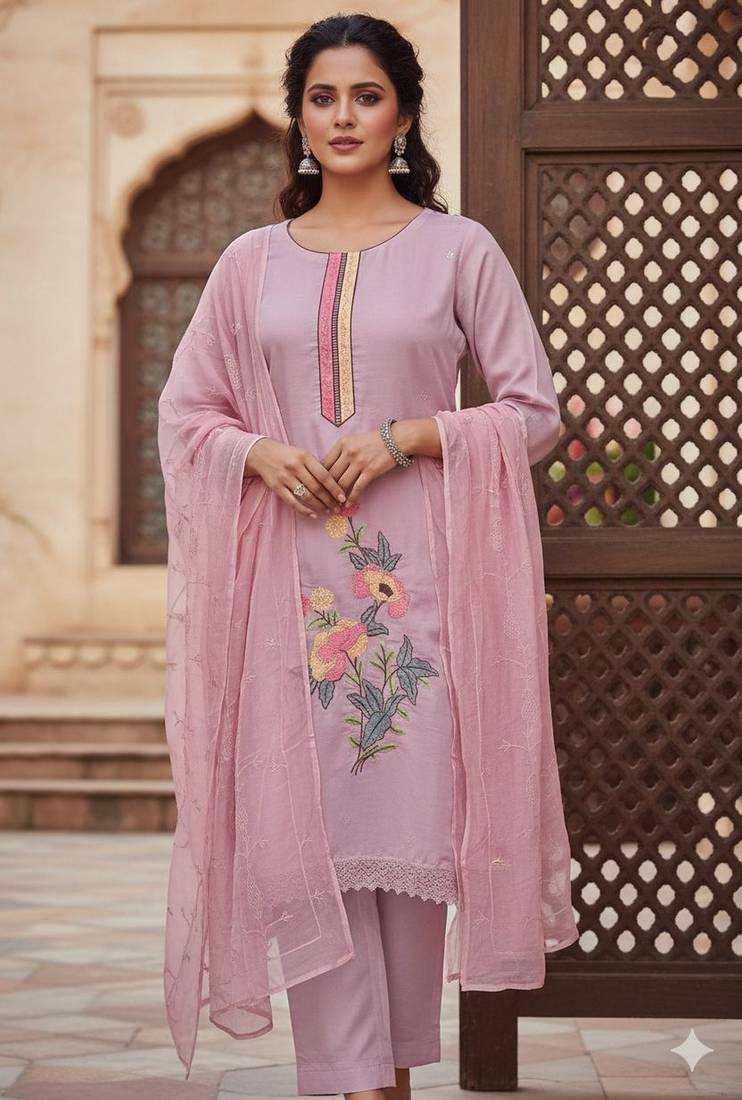 Pink color smart and budgeted roman silk suit