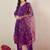 Purple women floral regular kurta with trousers & with dupatta