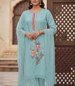 Sky blue color smart and budgeted roman silk suit