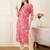 Pink floral printed thread work round neck cotton straight kurta