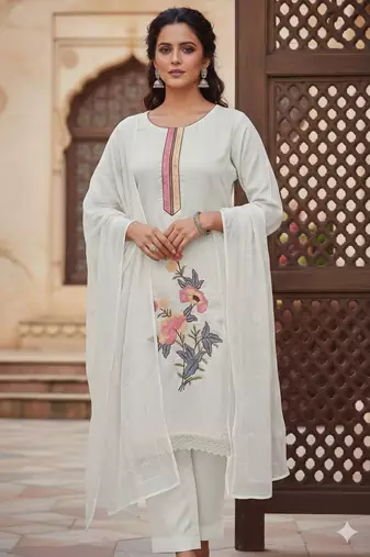 Off white color smart and budgeted roman silk suit