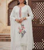 Off white color smart and budgeted roman silk suit