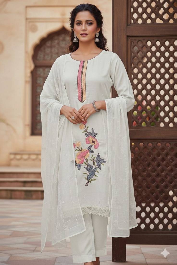 Off white color smart and budgeted roman silk suit
