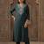 Teal ethnic motifs yoke design v-neck thread work straight kurta with trousers