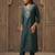 Teal ethnic motifs yoke design v-neck thread work straight kurta with trousers