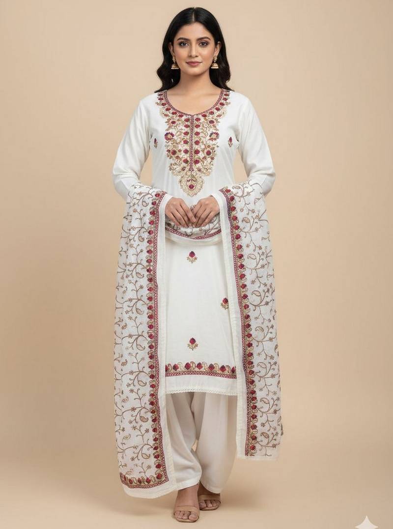 Off white color smart and ethnic roman silk fabric salwar kameez