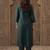 Teal ethnic motifs yoke design v-neck thread work straight kurta with trousers