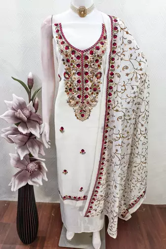 Off white color smart and ethnic roman silk fabric salwar kameez