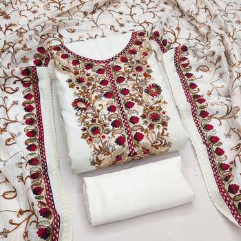 Off white color smart and ethnic roman silk fabric salwar kameez 4