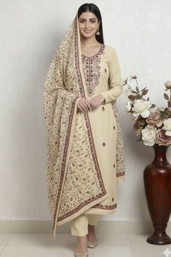 Peach color smart and ethnic roman silk fabric salwar kameez