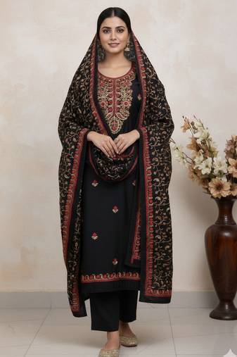 Black color smart and ethnic roman silk fabric salwar kameez