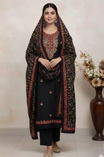 Black color smart and ethnic roman silk fabric salwar kameez
