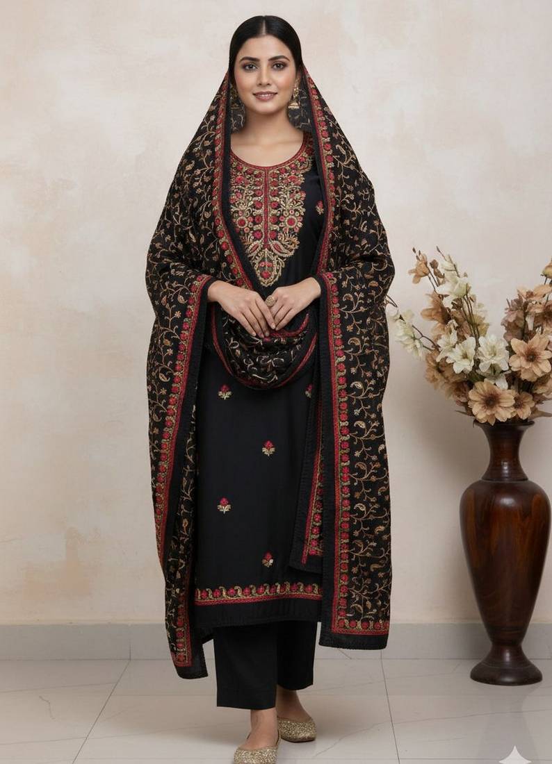 Black color smart and ethnic roman silk fabric salwar kameez