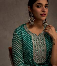 Sea green women leheriya printed screen print festive straight kurta