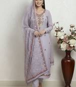 Lavender color smart and ethnic roman silk fabric salwar kameez