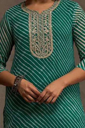 Sea green women leheriya printed screen print festive straight kurta