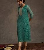 Sea green women leheriya printed screen print festive straight kurta