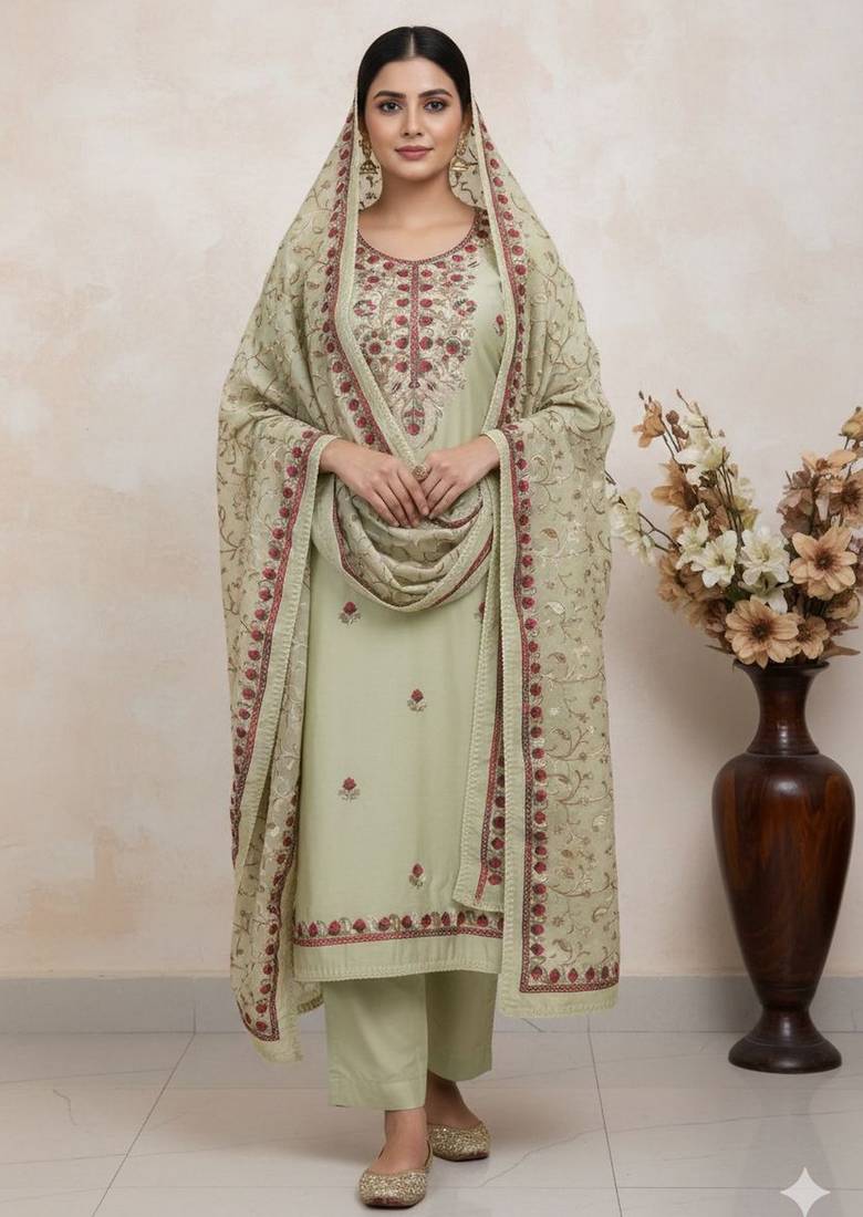 Pista color smart and ethnic roman silk fabric salwar kameez