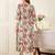Off white floral printed round neck flared sleeves a-line kurtas