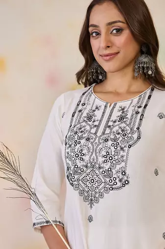 White women floral embroidered thread work floral republic day republic day kurta