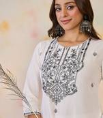 White women floral embroidered thread work floral republic day republic day kurta
