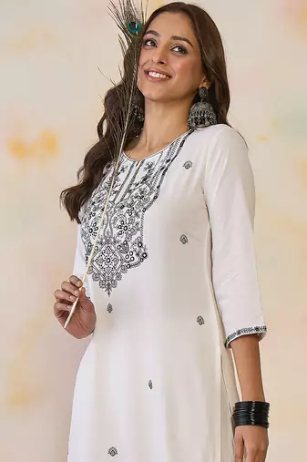White women floral embroidered thread work floral republic day republic day kurta