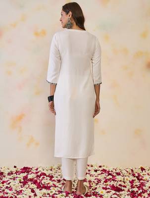 White women floral embroidered thread work floral republic day republic day kurta 5