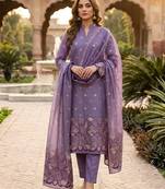 Purple color jacquard silk salwar kameez for ethnic festive looks