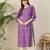 Purple floral embroidered thread work round neck straight kurta