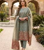 Grey color jacquard silk salwar kameez for ethnic festive looks