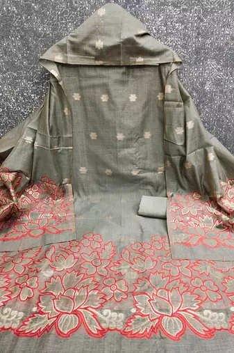Grey color jacquard silk salwar kameez for ethnic festive looks