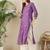 Purple floral embroidered thread work round neck straight kurta