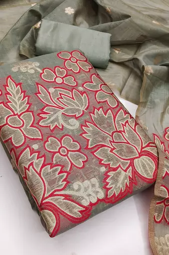 Grey color jacquard silk salwar kameez for ethnic festive looks