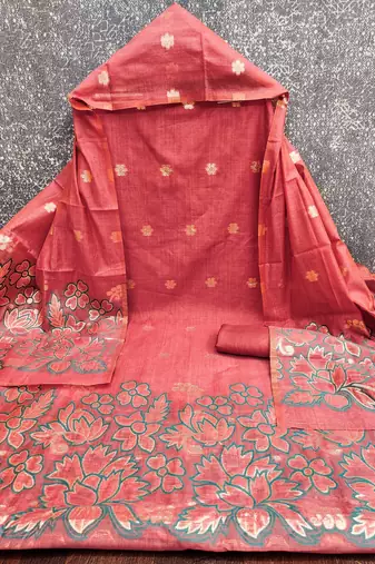 Red color jacquard silk salwar kameez for ethnic festive looks