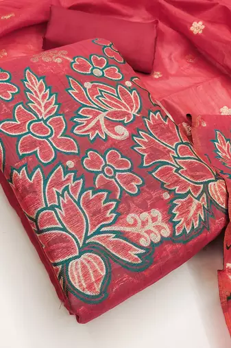 Red color jacquard silk salwar kameez for ethnic festive looks