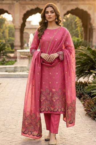 Pink color jacquard silk salwar kameez for ethnic festive looks
