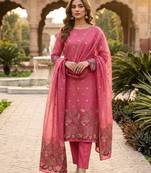 Pink color jacquard silk salwar kameez for ethnic festive looks