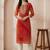 Red women leheriya printed mirror work georgette kurta