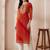 Red women leheriya printed mirror work georgette kurta