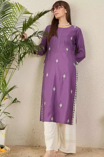 Purple women ethnic motifs embroidered sequinned kurta
