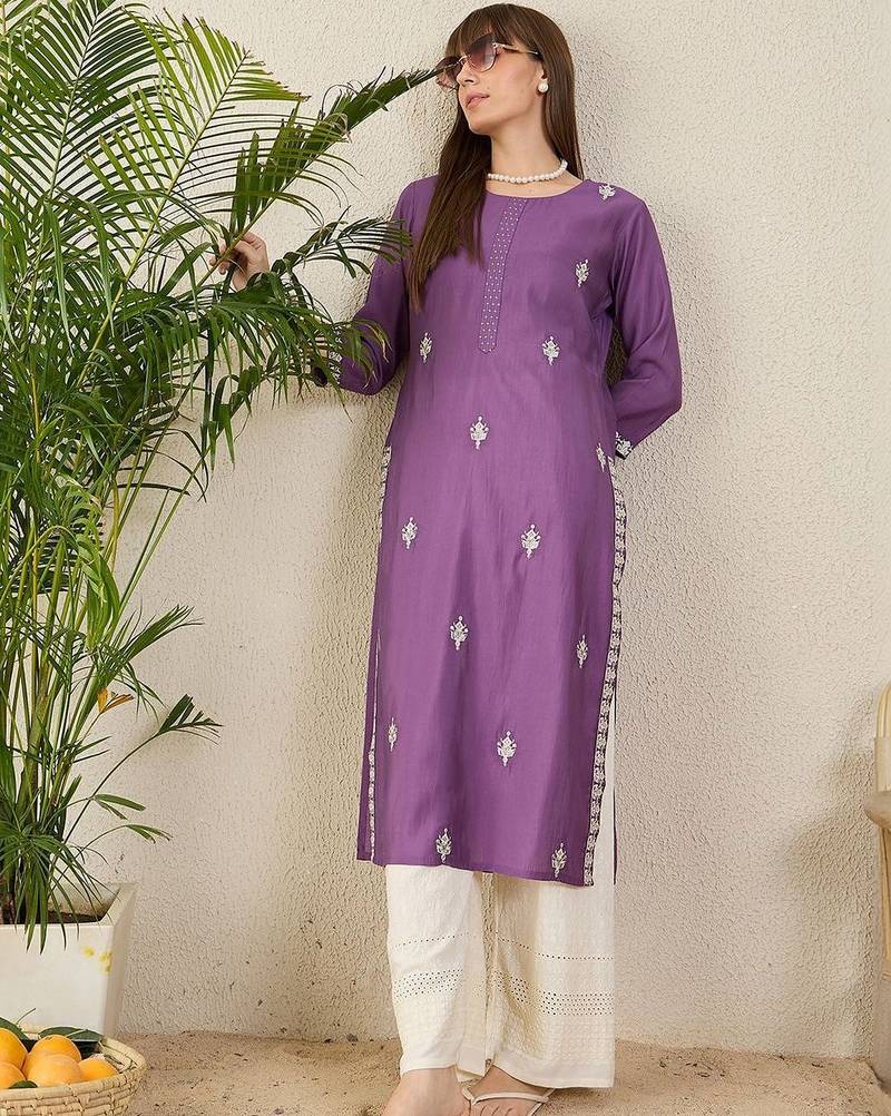 Purple women ethnic motifs embroidered sequinned kurta