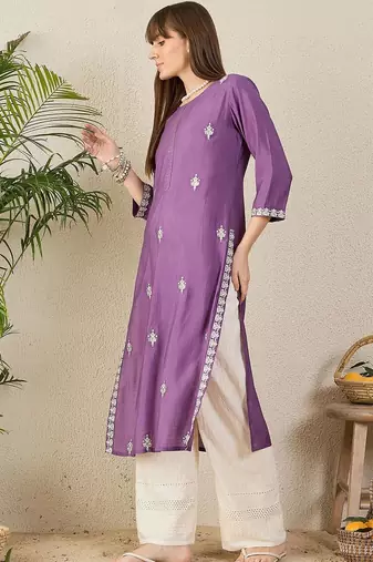 Purple women ethnic motifs embroidered sequinned kurta